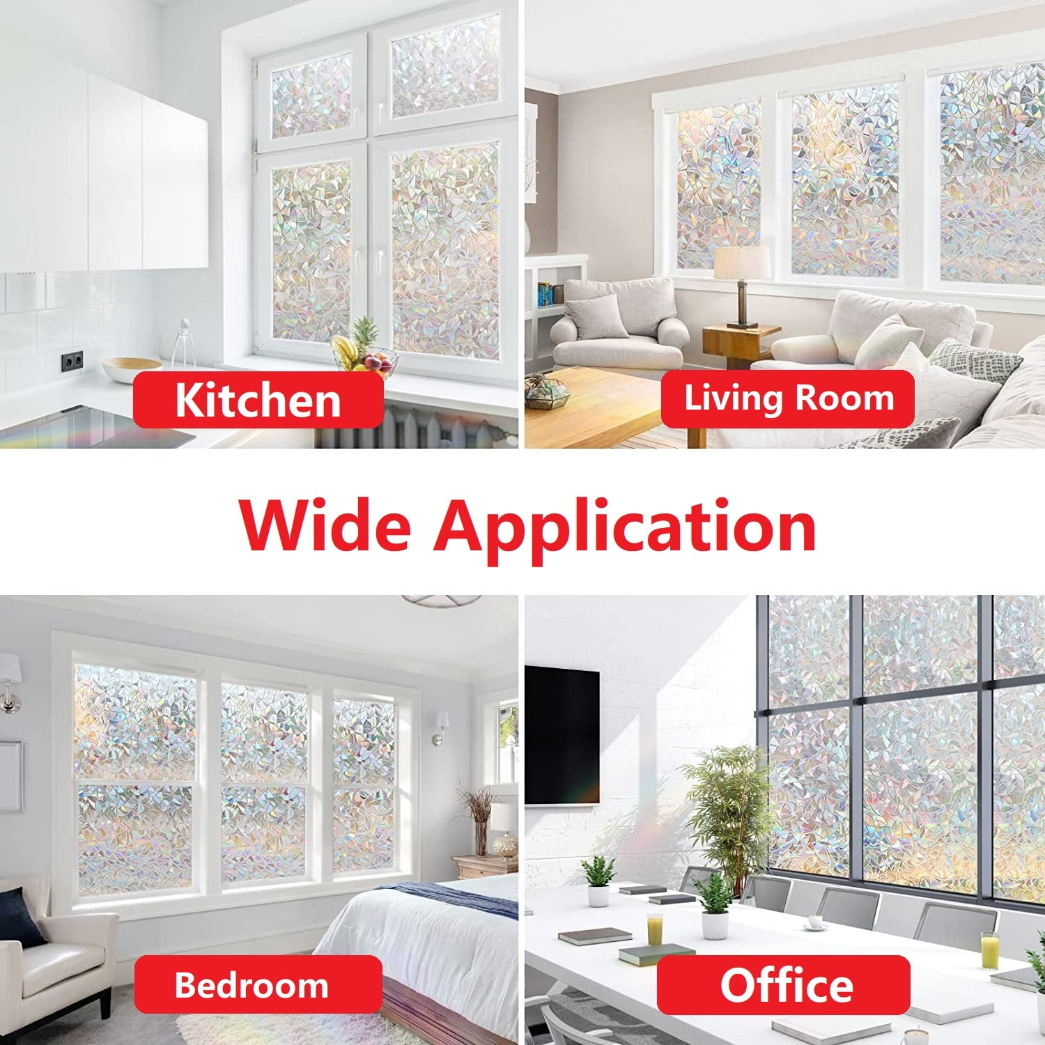 Window Privacy Film 3D Pattern Static Cling to Glass Window Non-Adhesive Stained Glass Window Decals, Heat Control Anti-UV Sun Window Sticker, 3PCS of 17.7 x 78.7 inches, Totally 17.7"x236.2"