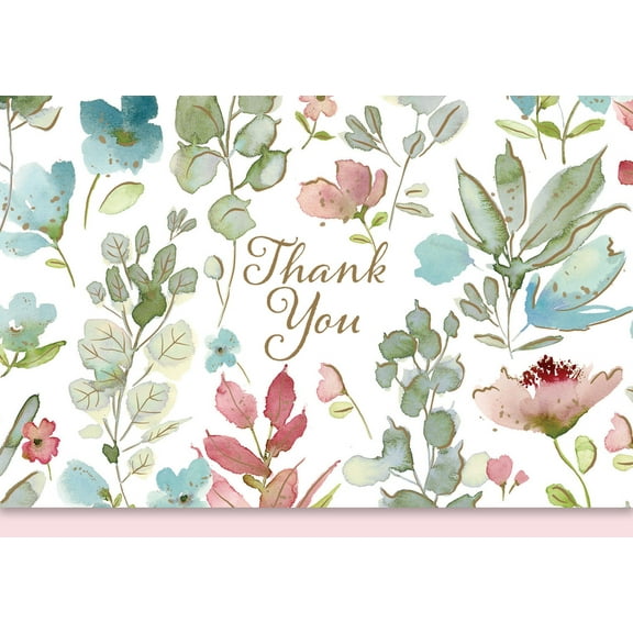 Floral Watercolor Thank You Notes (14 Cards, 15 Self-Sealing Envelopes), (Hardcover)