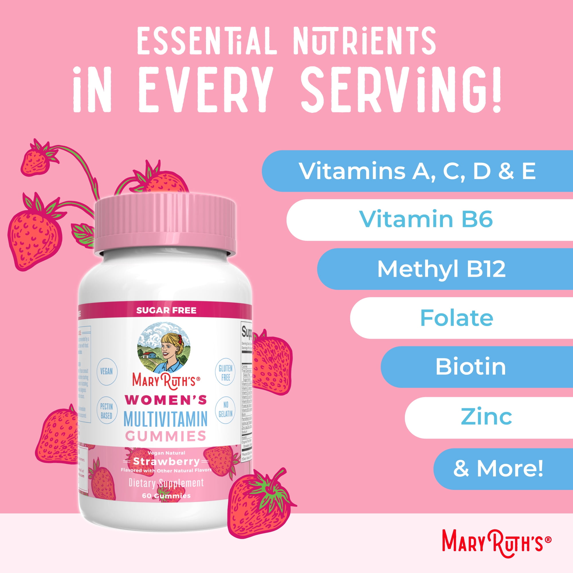 (2 pack) MaryRuth's Women's Multivitamin Gummies, Immune Support, Overall Health, Strawberry Flavor, Vitamin D3, Iodine, Vegan, Gluten-Free, 60 Count