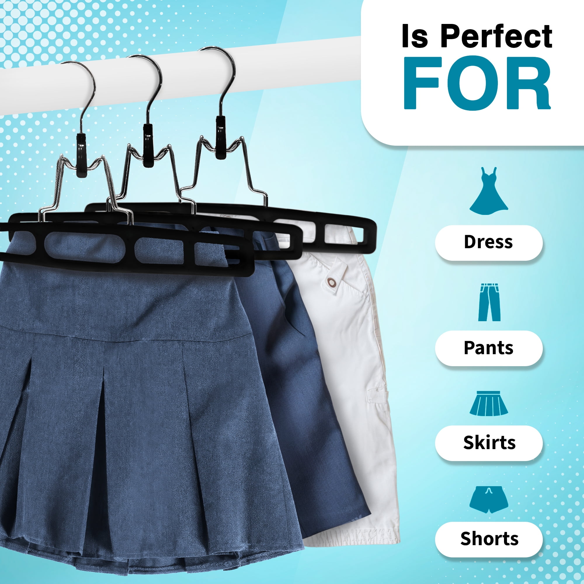 DEILSY Clothes Hangers with Locking Hooks - Durable & Space Saving Hangers for Clothes - Plastic Hangers with Foldable Hinge for Pants, Skirts & More - Black Pack of 10