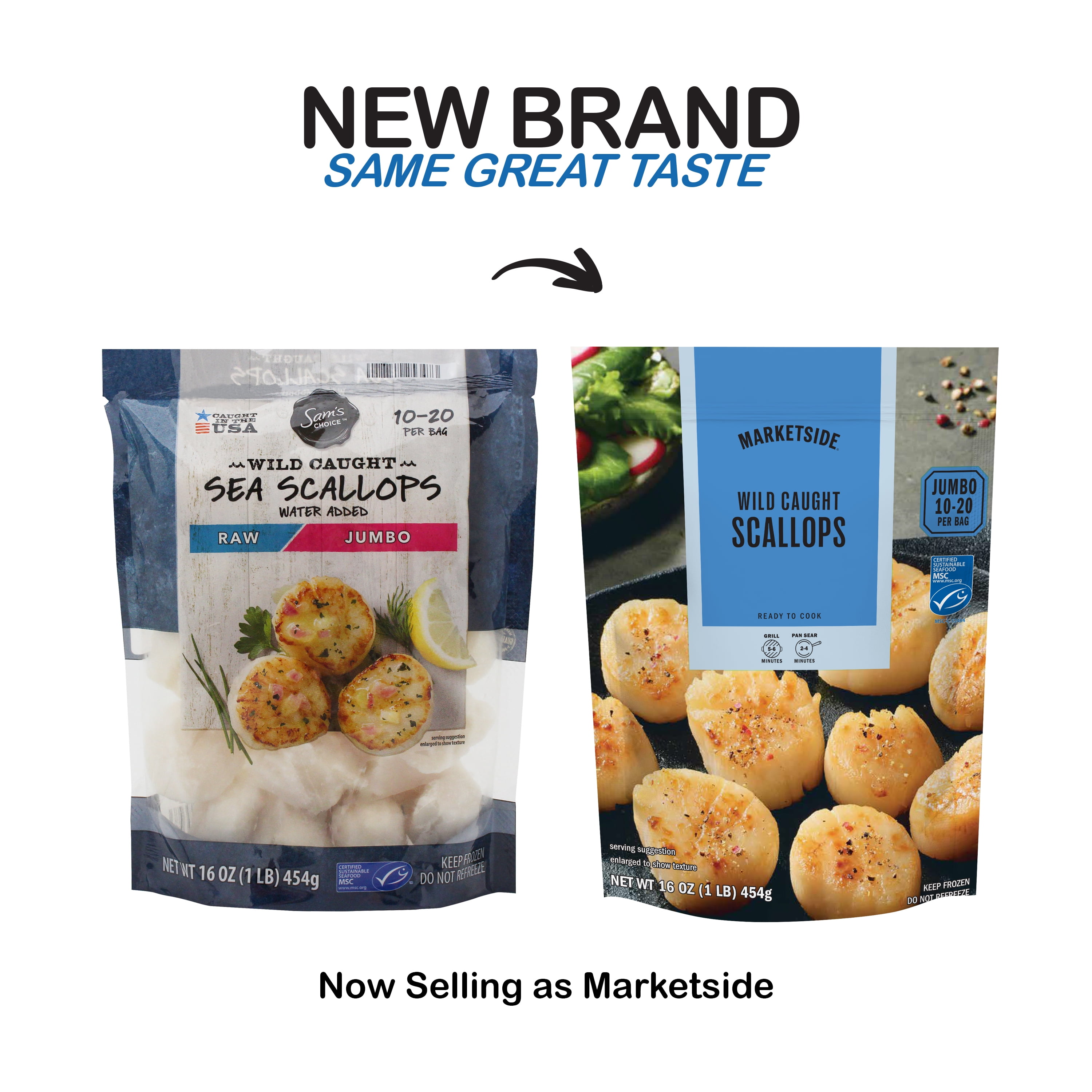 Marketside Frozen Wild Caught Sea Scallops, 1 lb. Plastic Bag, 16 Pieces