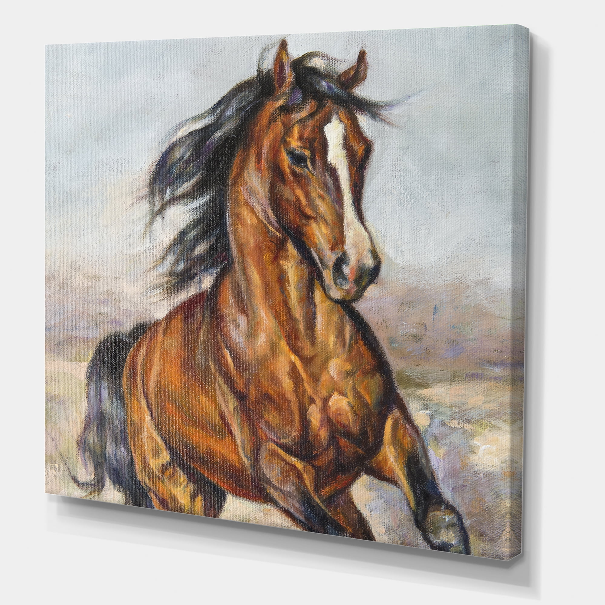 Close Up Portrait Of A Horse In The Race 30 in x 30 in Painting Canvas Art Print, by Designart