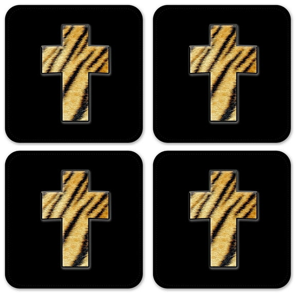 Vinyl Drink Coasters - Set of 4 - Tiger Cross