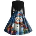 thumbnail image 4 of Christmas Dresses for Women Christmas Print Flare Dress For Women Long Sleeve Dress Hollow Party Casual Dresses with Round Neck for Christmas Party,Navy,3XL, 4 of 5
