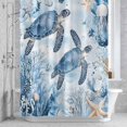 thumbnail image 2 of Retro Sea Turtles Bathroom Shower Curtain, Ocean Sea Star Corals Animals Waterproof Washable Soft Bath Curtain for Bathtub Decor with 12 Hooks&Grommet, 66x72 Inch, 2 of 9