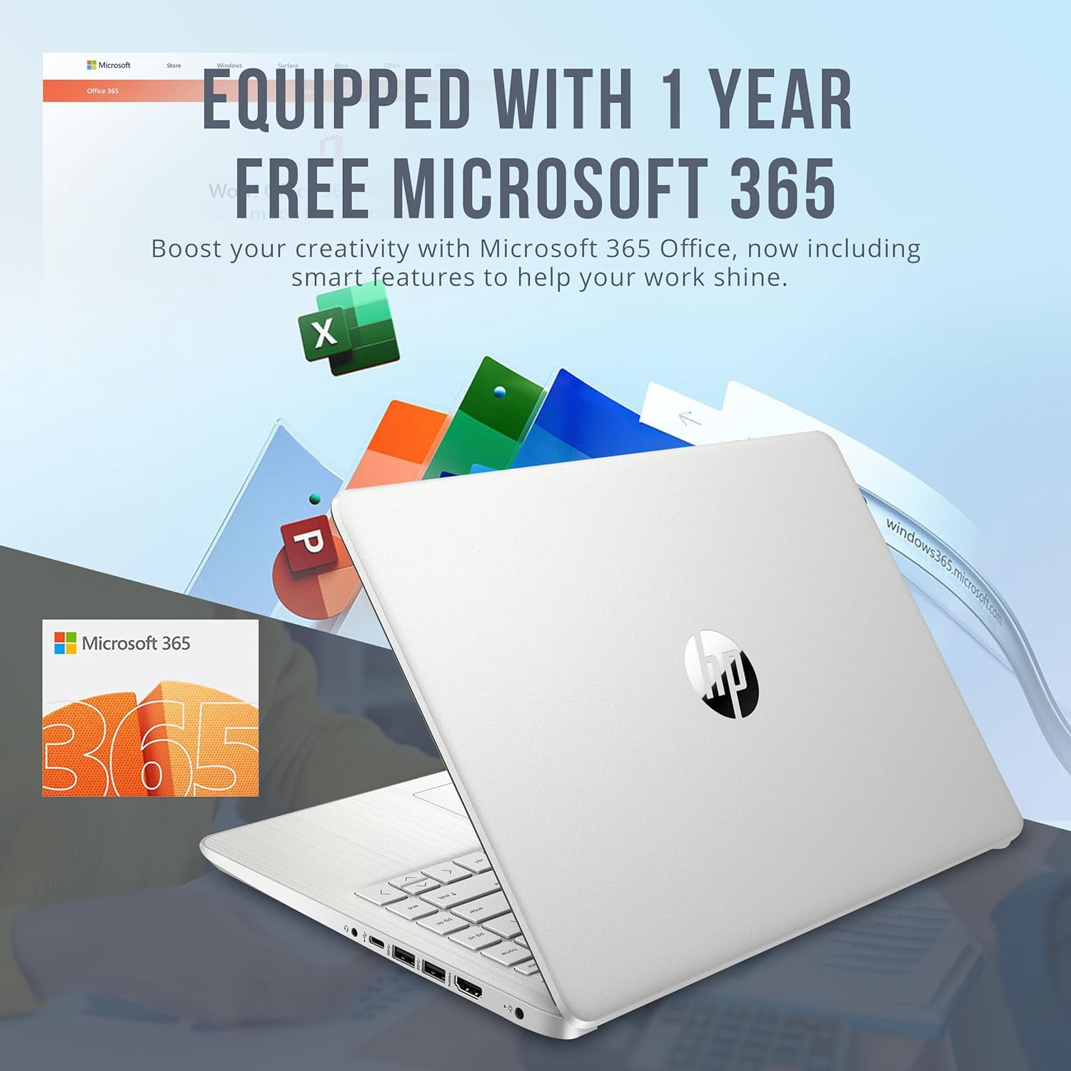 HP Stream 14" HD BrightView Laptop, Intel Celeron N4120, 8GB RAM, 416GB Storage (128GB eMMC + 288GB Docking Station Set), Intel UHD Graphics, 720p Camera, Wi-Fi, 1 Year Office 365, Win 11 S, Silver