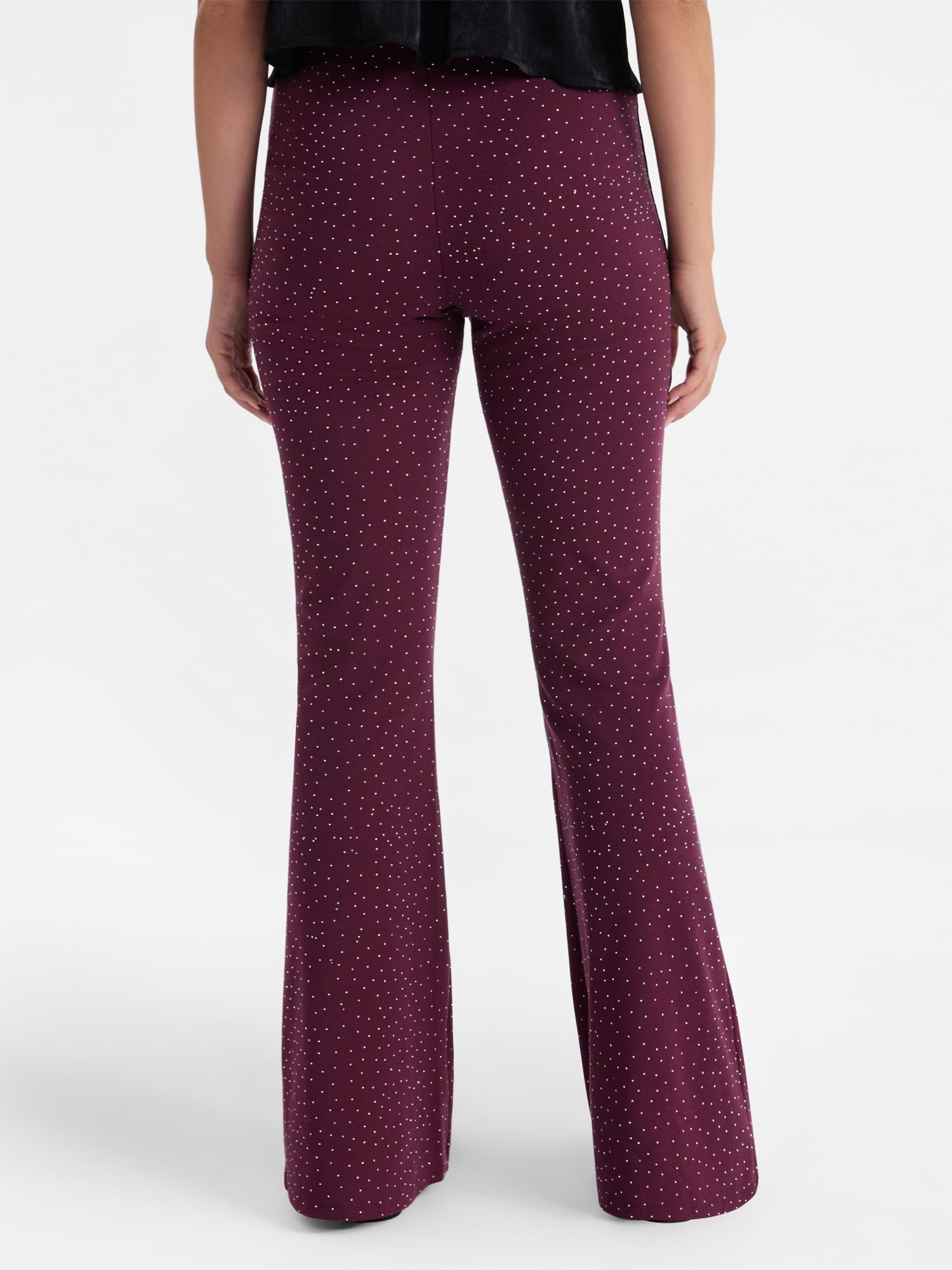 No Boundaries Faux Rhinestone Studded Ribbed Flare Pants, 31'' Inseam, Women's