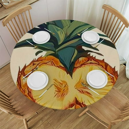 

SHERONV Pineapple Heart Pattern Polyester Round Tablecloth Stain-Resistant Washable for Home Kitchen Outdoor Decoration 38 -42