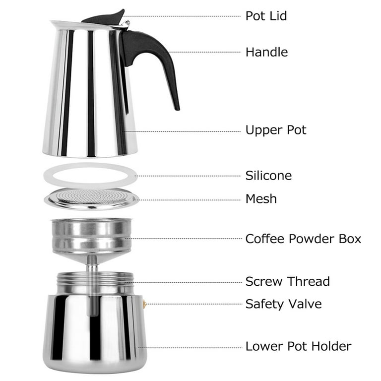 Coffeepot Stainless Steel Coffee Maker Portable Electric Mocha Latte Espresso Filter Pot European Coffee Cup, Size: 100 mL, Silver