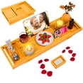 thumbnail image 1 of Bandeja para bañera BESHOF plegable de bambú con soporte para copas de vino, 1 of 7