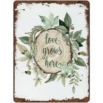 Love Grows Here Vintage Tin Sign Quote Rustic Home Sign Nursery Wall Sign Decor Metal Decor Fun Decorative Sign for Home 8x5.5 Inch