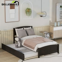Bellemave Twin Platform Bed with Trundle Solid Wood Twin Bed Frame with Headboard Space Saving Wooden Bed for Teens & Adults, Espresso Brown
