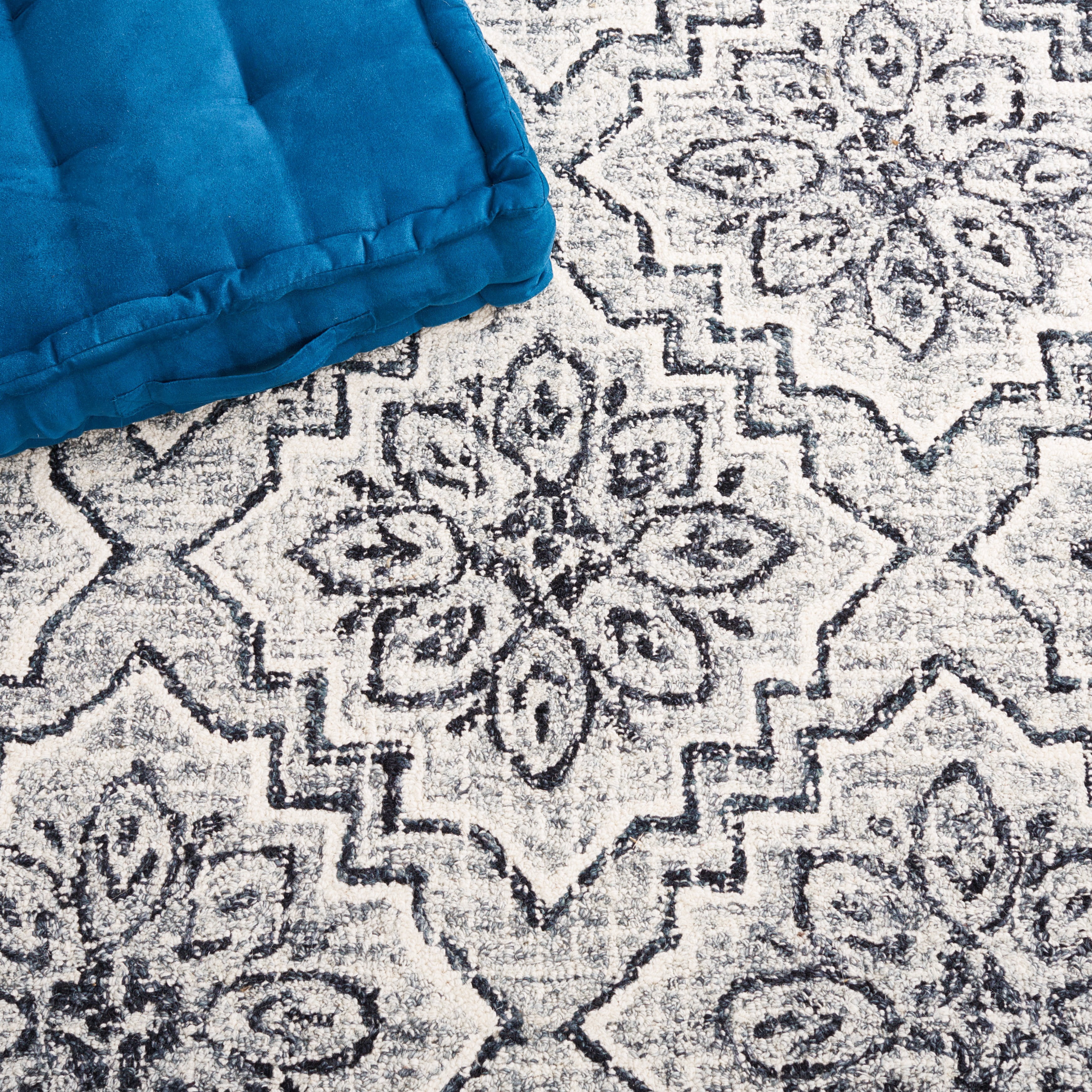 SAFAVIEH Abstract Drew Abstract Wool Area Rug, Dark Blue/Gray, 6' x 6' Square