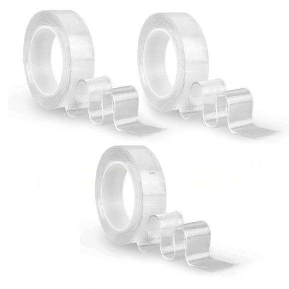 Paquete 3Pz De Tape Cinta Doble Cara Transparente Adhesiva De 1m