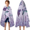 thumbnail image 3 of Purple Butterfly Flower Pattern Hooded Bath Towel，60"x35" for Ages 3 To 12 Kids, Quick Dry Lightweight Soft Microfiber Hood Beach Towel Cover Up for Kids, 3 of 7