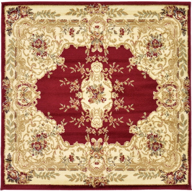 Unique Loom Versailles Collection Traditional Classic Medallion Motif Area Rug (4' 0 x 4' 0 Square, Burgundy/ Ivory)