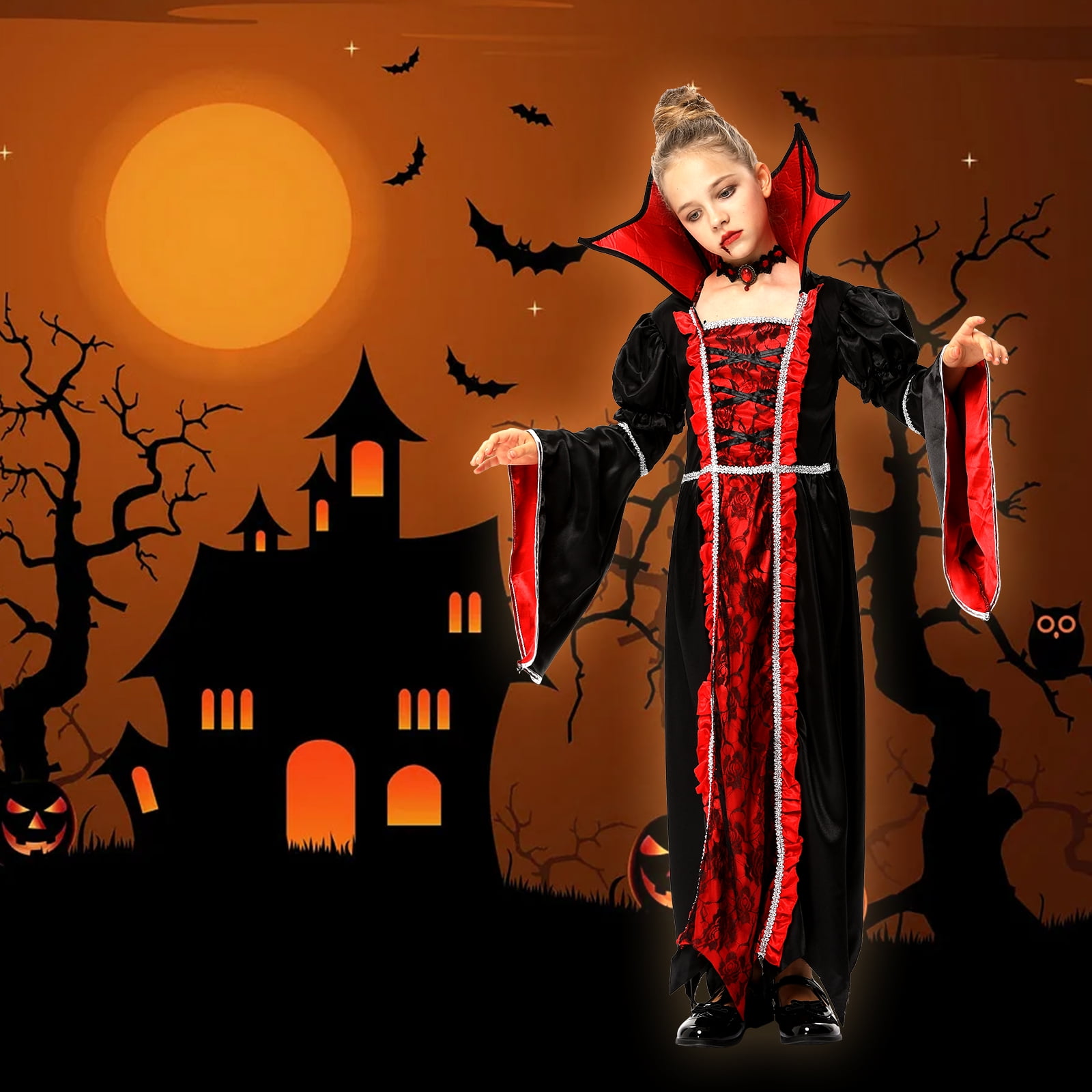 Halloween Witch & Vampire Costume Masquerade Queen Costume Vintage European  Palace Dress Drama Costume