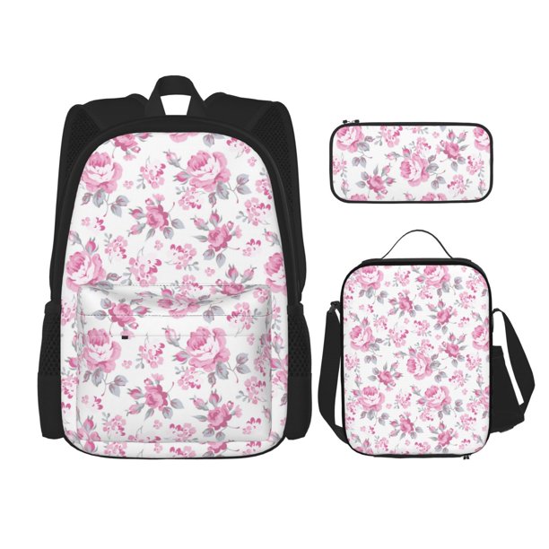 Balery Rose Flowers Mochila escolar 3 en 1 para niños: mochila resistente con lonchera térmica y estuche para lápices. Mochila escolar para niños y niñas.