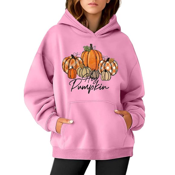 Women Halloween Pumpkin Print Pullover Hoodie Long Sleeve Casual Sweatshirt with Pocket
