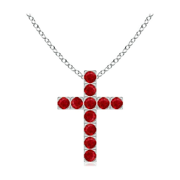 ANGARA Natural Flat Prong-Set Ruby Cross Pendant in 14K White Gold for Women (Size-2mm) | July Birthstone, Birthday, Anniversary, Jewelry Gift for Women | Natural Ruby Necklace