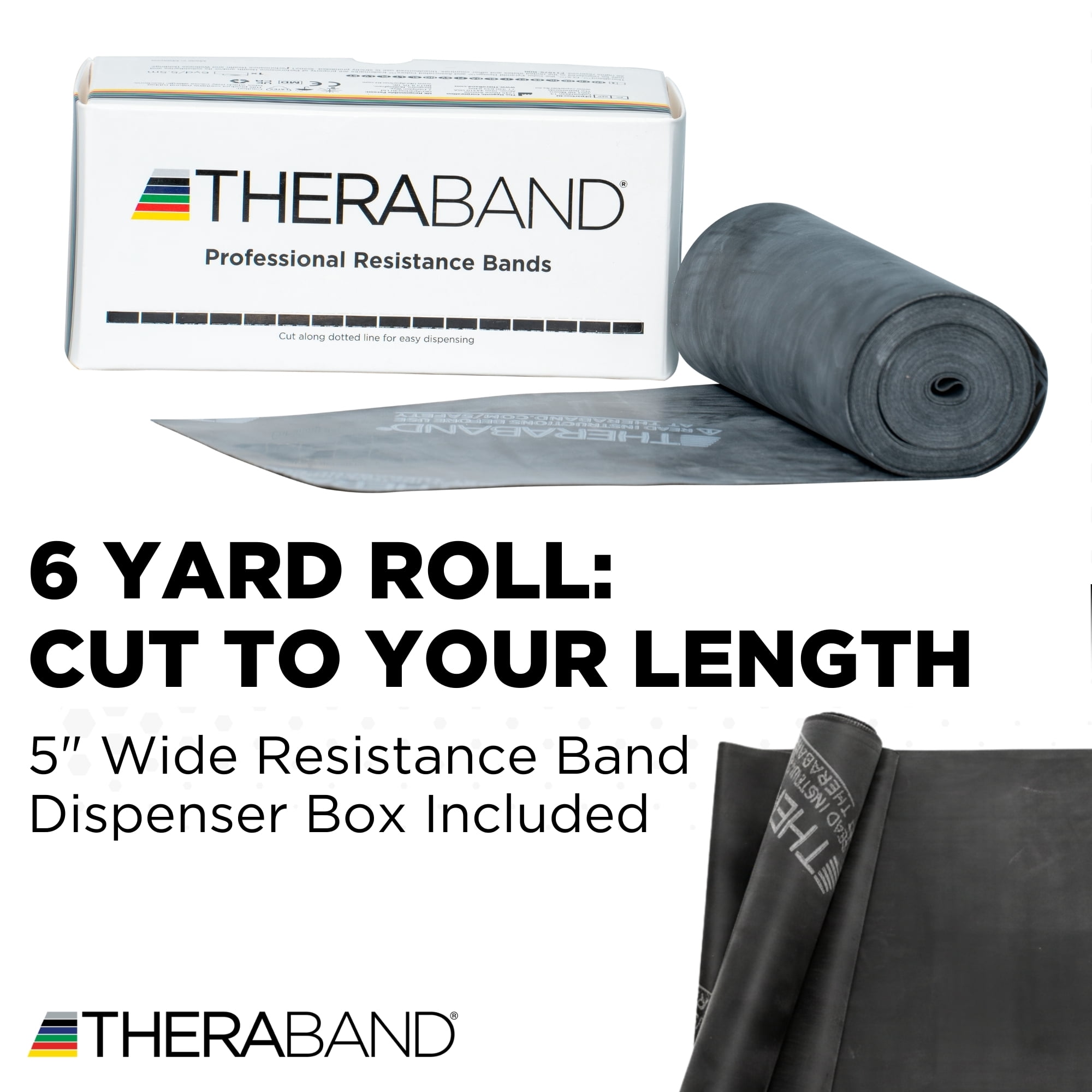 THERABAND Resistance Bands, 6 yd Roll, Black, Special Heavy Thickness, 7.3 lbs Resistance, Level 6