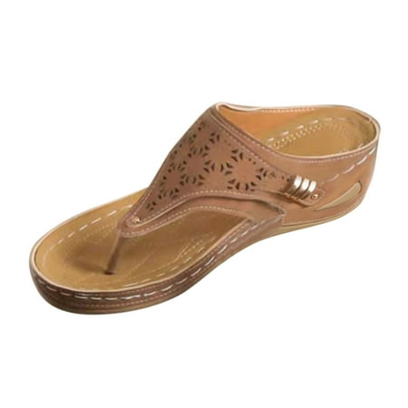 

TOWED22 Wedge Sandals For Women Ultra Soft Cushion Thong Sandals Arch Support Fashion(Brown 8)