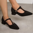 thumbnail image 5 of Wensltd Women Pointed Toe Block Heel Shoes with Buckle Strap Wide Width Comfort Suede Shoes Black, 5 of 7