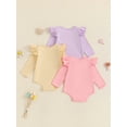 thumbnail image 5 of FEORJGP 3-Pack Toddler Baby Boys Girls One-piece Rompers Set Infant Ruffle Long Sleeve Bodysuits Solid Round Neck Jumpsuits Kids Newborn Casual Comfy Simply Playsuits Daily for Spring Fall 0-24M, 5 of 10