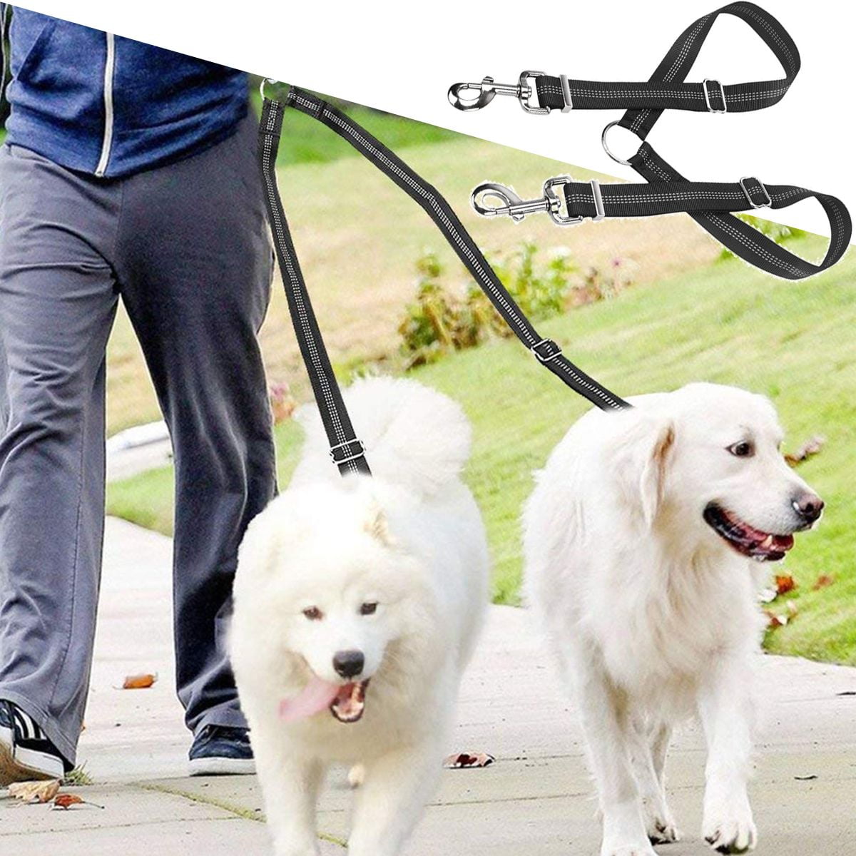 Pet Double Head Lead Leash Traction Tenacity Rope For Two Dogs Walking Splitter 