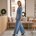 thumbnail image 6 of Szluipve 2 Piece Sets for Women Velvet 2 Piece Suit Outfit Notched Lapel Button Blazer Jacket & High Waist Wide Leg Pleated Pants Elegant Casual Matching Set with Pockets Sky Blue M, 6 of 8