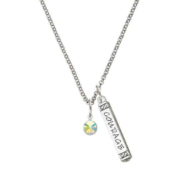 Delight Jewelry Crystal Clear AB Channel Drop Silvertone Courage Strength Wisdom Honesty Bar Charm Necklace, 23"