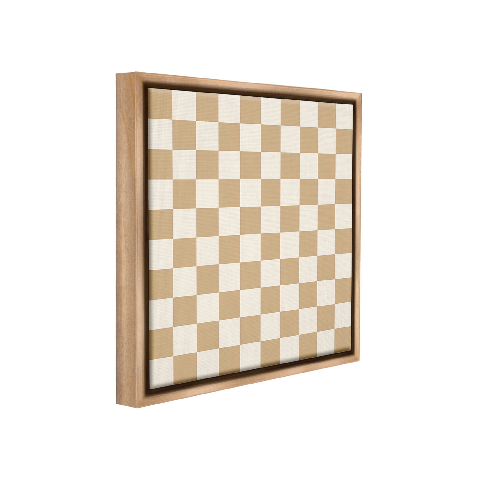 Stupell Industries Neutral Checkered Pattern Abstract Painting Brown Floater Framed Canvas Art Print Wall Art, 25 x 25