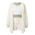 thumbnail image 4 of 3 Piece Lounge Sets and Women, Hugcore Women's Fuzzy 3 Piece Warm Outfit Fleece Warm Crop Top Shorts Pajamas Loungewear Sets Warm Pj Set Women's Lounge Beige L, 4 of 6
