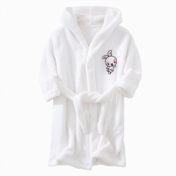 larppty Boys Girls Robe Fleece Soft Hooded Kids Bathrobes Toddler Cute Plush Robes for Kids (Light Pink,4-5 Years)