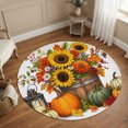 thumbnail image 3 of Thanksgiving Pumpkins Round Area Rug 4Ft Washable Circle Rugs for Bedroom Dining Room, Fall Sunflowers Maple Farm Barrel Non-Slip Carpet Floor Mats Indoor Outdoor Carpet Runner Aesthetic Home Decor, 3 of 8