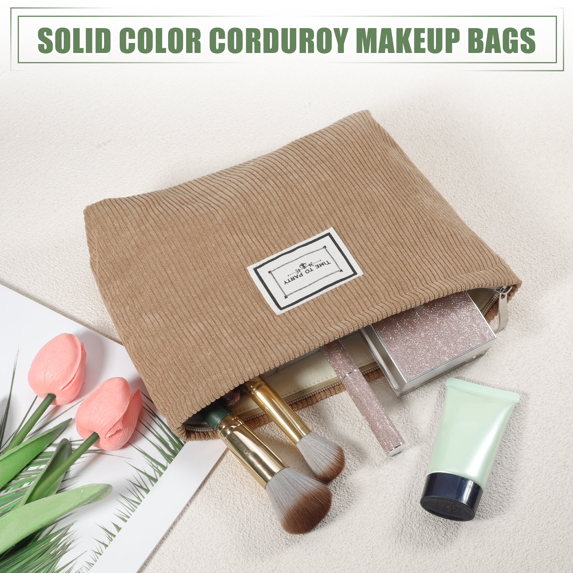 Unique Bargains Women Corduroy Makeup Bags Corduroy Cosmetic Bag Zipper Makeup Pouch Brown