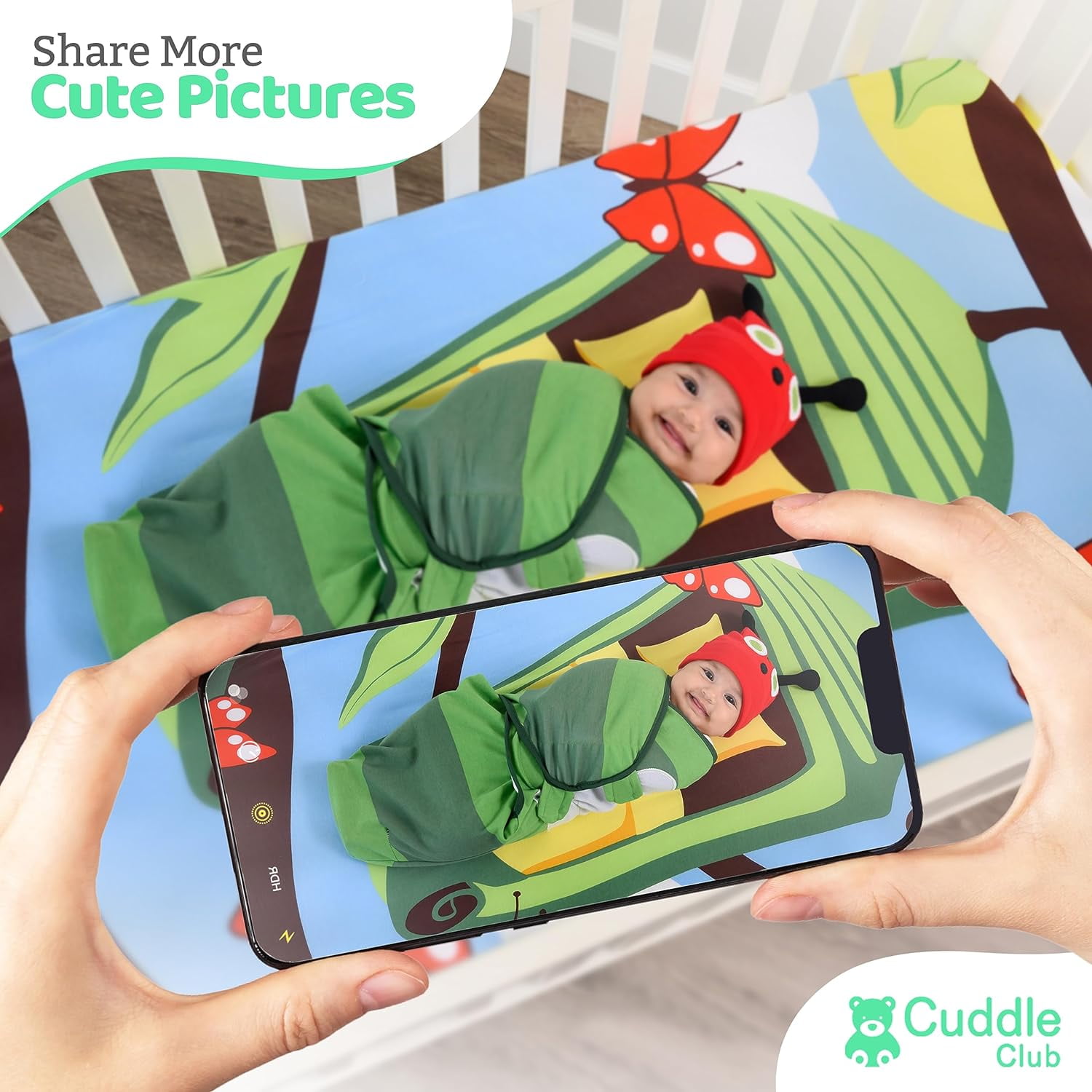 Cuddle Club Baby Wrap Swaddle Blanket Sleep Sack Bundle with Novelty Beanie Hat, Caterpillar Small