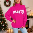 thumbnail image 5 of zaveiop Women Merry Sweaters Turtleneck Long Sleeve Letter Embroidery Loose Knitted Pullover Merry Christmas Sweater (Hot Pink, L), 5 of 9