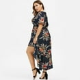 thumbnail image 4 of Robes Maxi pour Femmes Grande Taille Mode Décontractée à Imprimé Floral Col en V Manches Courtes Robes d'Été Taille Empire Robe Évasée Robe Mini, 4 of 5