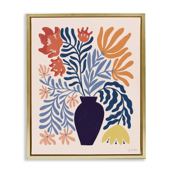 Stupell Industries Bohemian Abstract Flower Vase Modern Silhouettes Gold Floating Frame Canvas Art, 25 x 31, by Janelle Penner