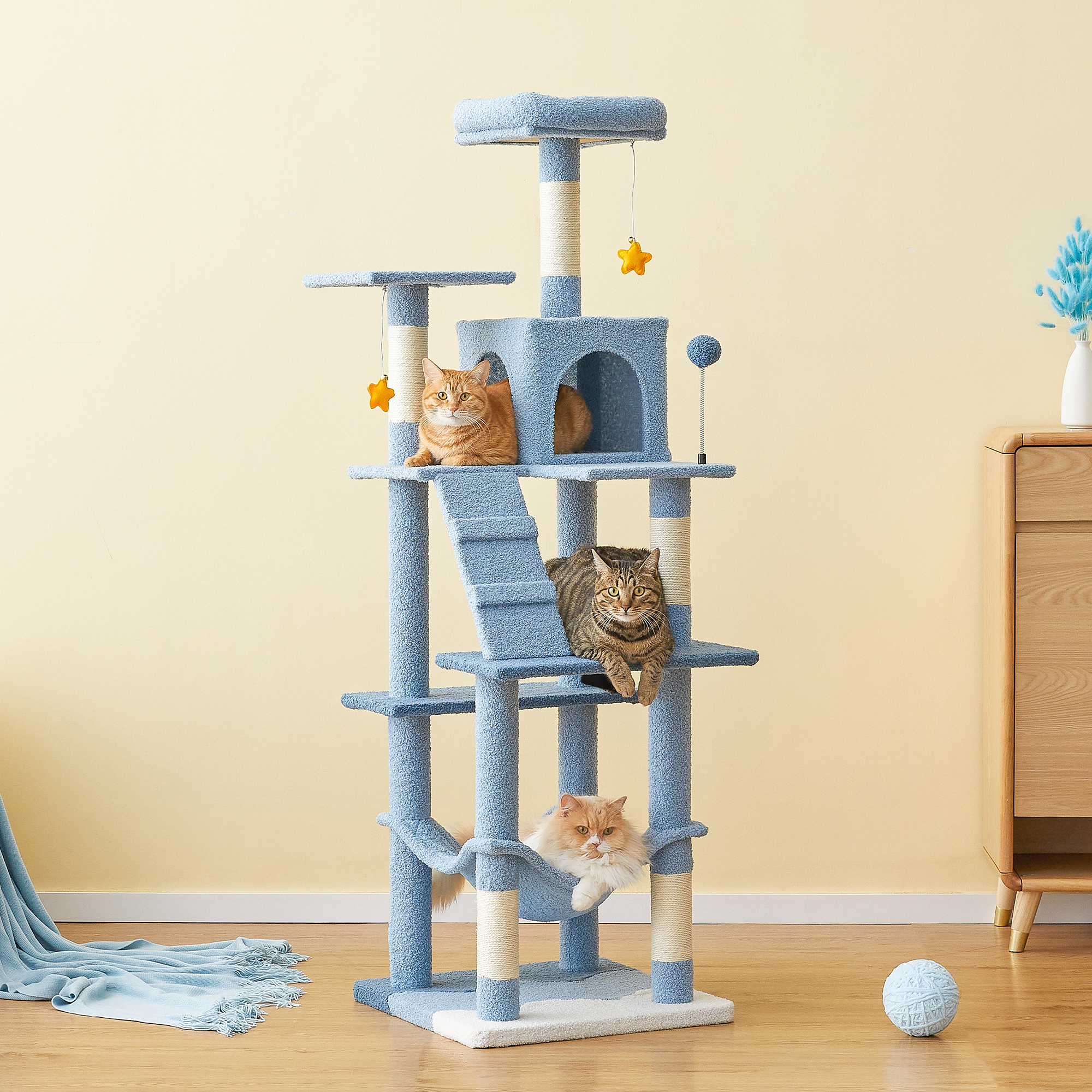 MWPO 63.8" Multi-Level Cat Tree with Condo and Scratching Post Tower, Blue