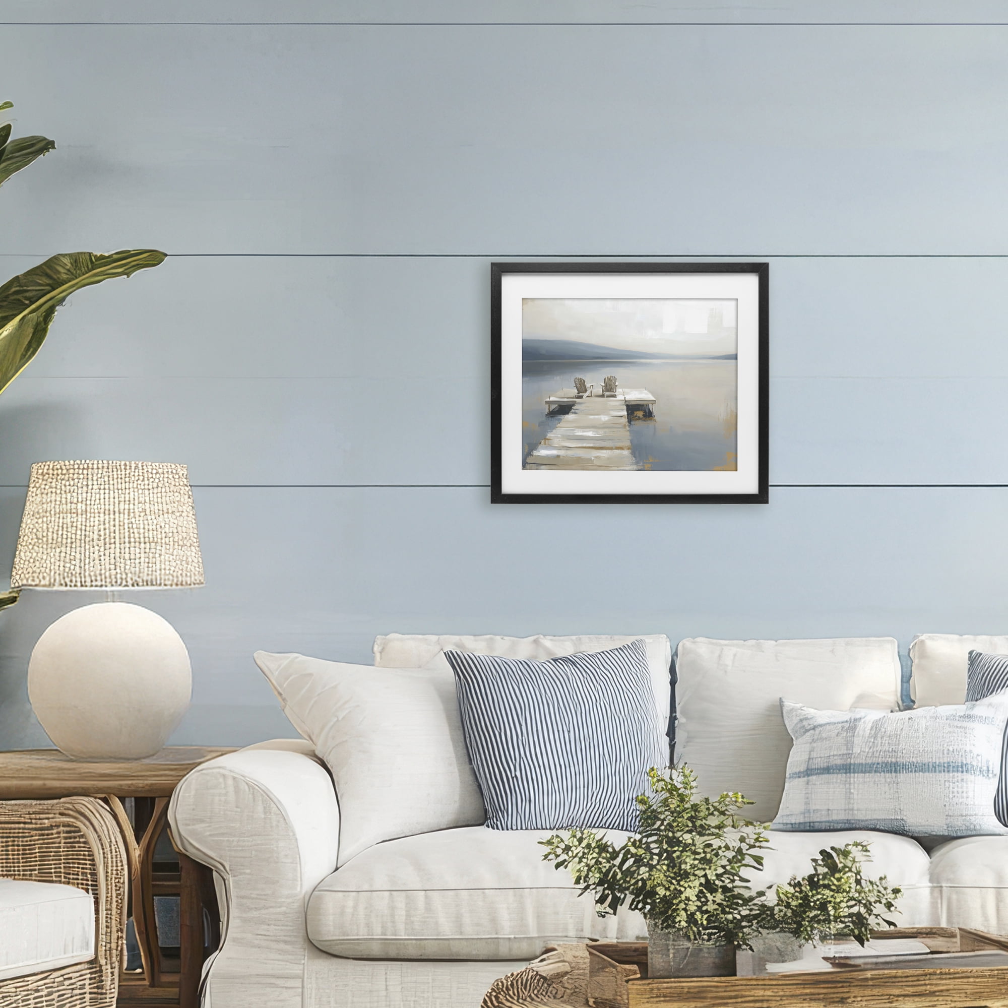 Stupell Industries Adirondack Chairs on Pier Black Framed Print Under Glass, design by Kim Curinga
