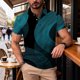 thumbnail image 4 of Camisas de Verano Casuales de los Hombres Botón de Manga Corta con Cuello de Solapa, Top de Mezcla de Viscosa Transpirable para el Día Del Padre, 4 of 7