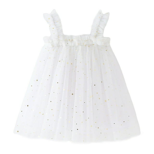 Afdoent Robes pour Filles Robe Sans Manches Étoile Lune Tulle Fête de Vacances Robe de Danse Princesse Vêtements 3-4 Ans