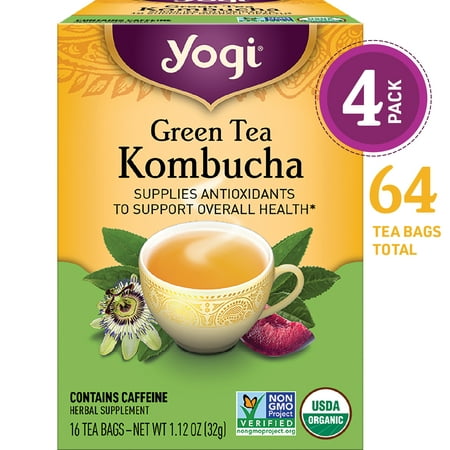 (Pack of 4) Yogi Tea, Green Tea Kombucha Tea, Tea Bags, 16 Ct, 1.12