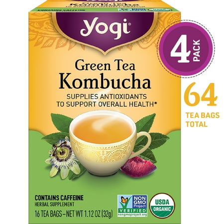 (Pack of 4) Yogi Tea, Green Tea Kombucha Tea, Tea Bags, 16 Ct, 1.12 OZ