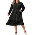 thumbnail image 2 of Agnes Orinda Women's Plus Size Dress V Neck Ruffle Long Sleeve Tiered Lace Patchwork Flowy Casual A Line Midi Dresses 1X Black, 2 of 6