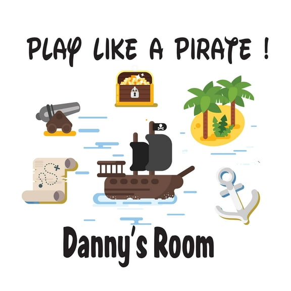 Play like a Pirate Customised Kid Name Wall Sticker-Custom Name Wall Decal - Vinyl Stickers for Home Decor Room Decor-Easy to Apply and Peel-Size : 10" x 9".