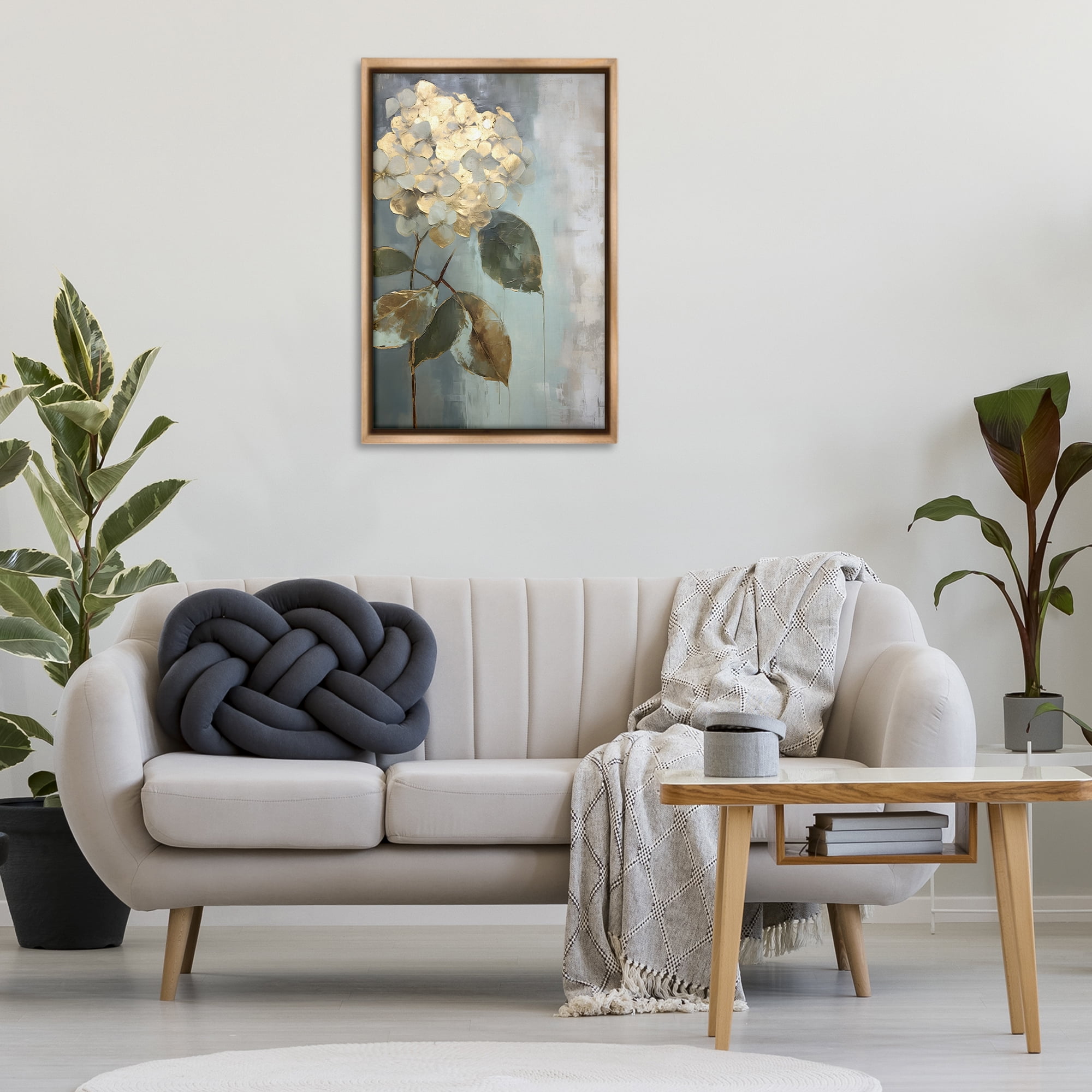 Stupell Industries Distressed Hydrangea Bloom Botanical & Floral Painting Brown Floater Framed Art Print Wall Art, 21 x 31
