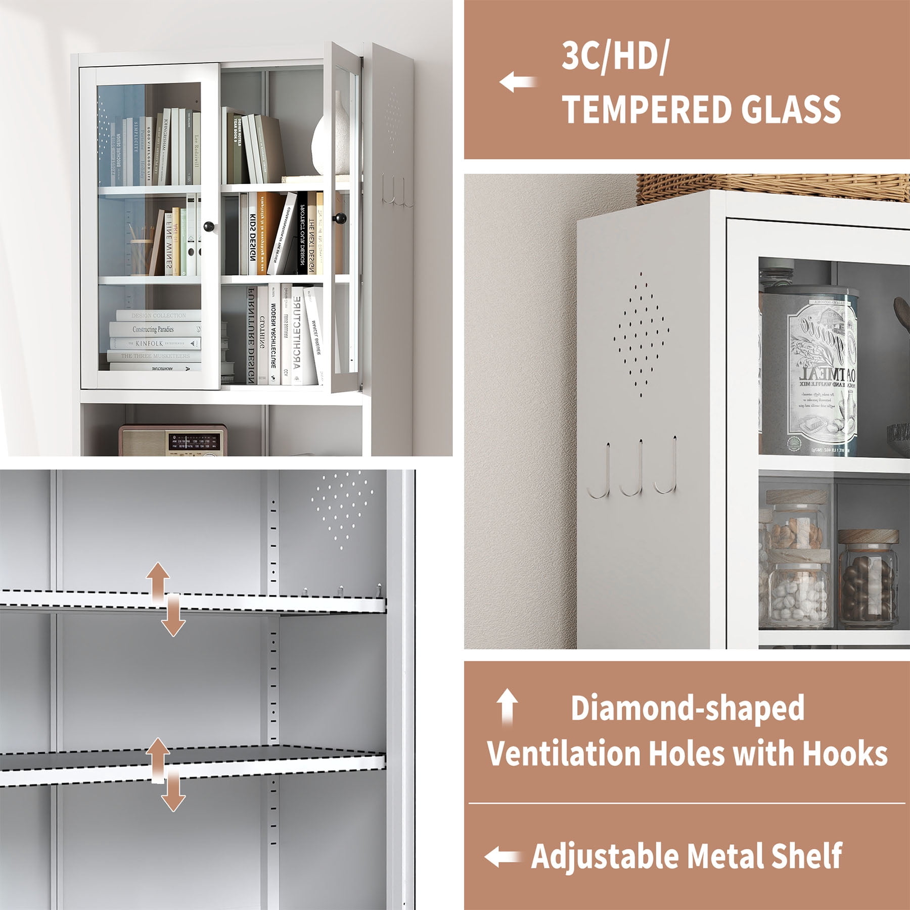 S-HOME Freestanding Metal Kitchen Pantry Cabinet - 72 Inch Tall White Storage with Adjustable Shelves for Kitchen or Bathroom